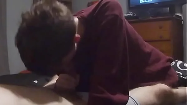 Sucking his dick with his boxers still on. Miss Magic teases and gets Creampied